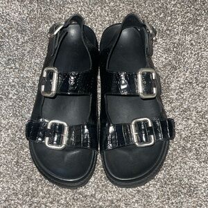 Freda Salvador Piper Sandal, Black Croc Embossed, 8